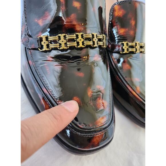 Tory Burch Tortoise Shell Patent Leather Heeled Loafers Size 9.5 - Picture 4 of 16